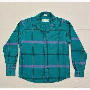 Diane von Furstenberg Vintage Teal Flannel Button Up Shirt Women’s Size 10